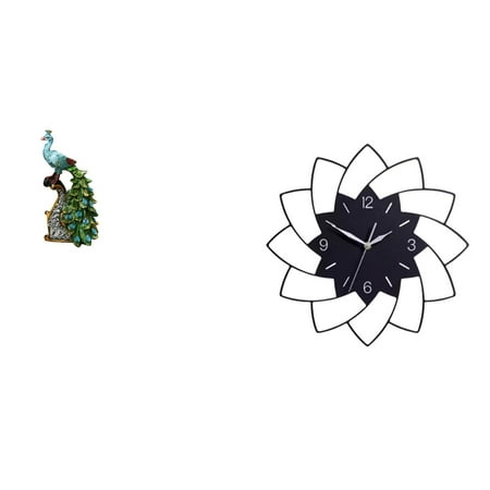 CarpNettore Elegant Peacock Flower Sculpture Clock Collection for Bedroom Office Living Room Bookshelf Home and Cafe Wall Decoration Ornament