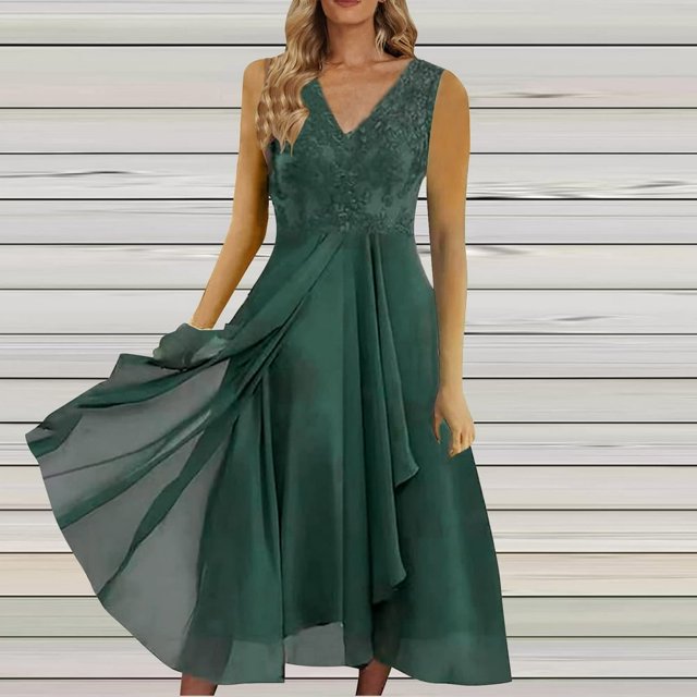 CHUANK 2023 Robes en Dentelle pour Invitées de Mariage pour Femmes Élégantes Robes pour Mère de la Mariée Marié Robes en Chiffon Robe de Soirée Formelle Midi Robe de Fête