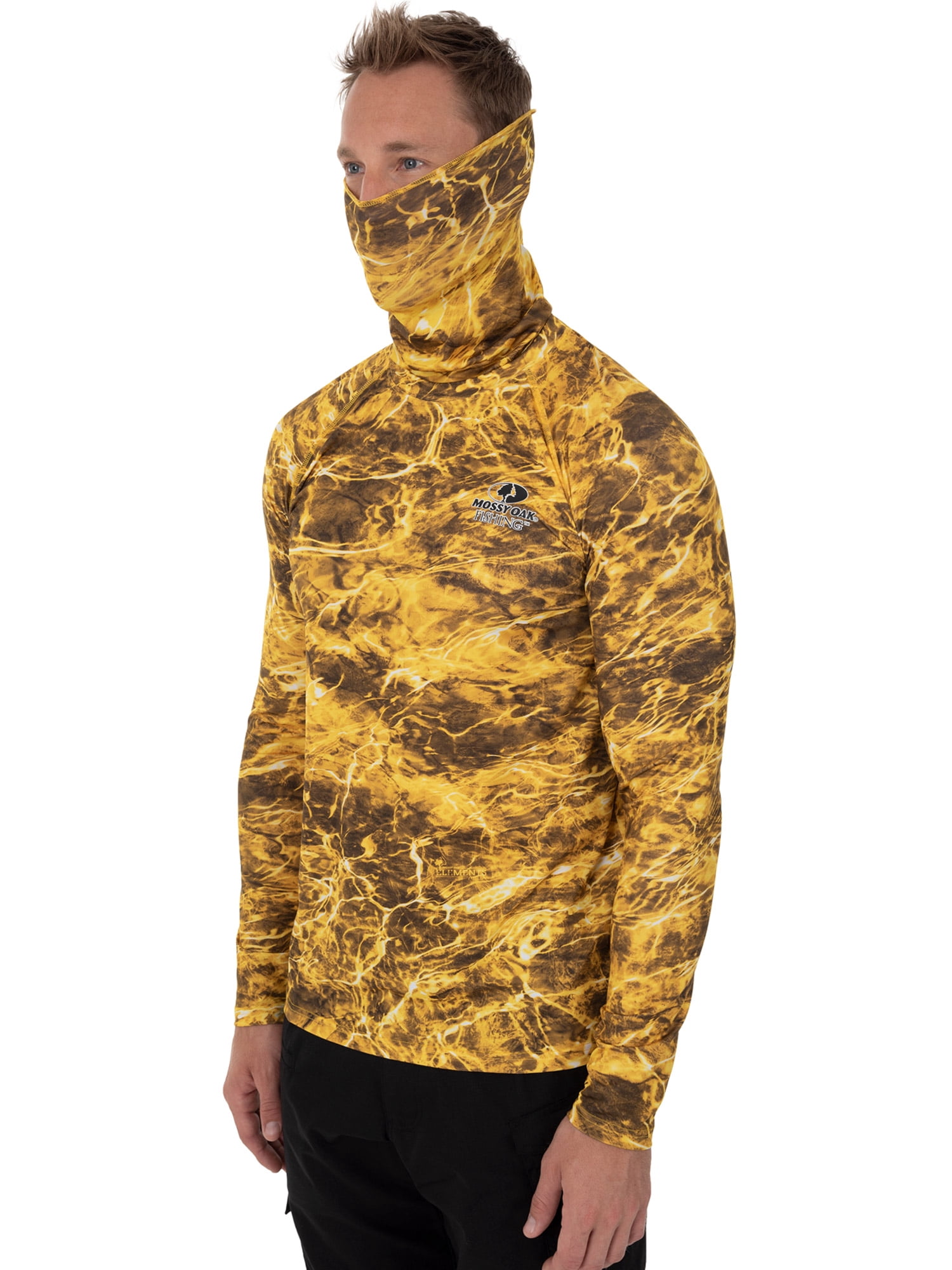Mossy Oak Men's Insect Repellent Long Sleeve Performance Camo Fishing Tee with Gaiter, Size M-3XL