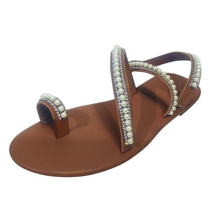 

SEMIMAY Sandals Beach Comfortable Flat Toe Roman Shoe Breathable Open Women Beaded Light Women s sandals