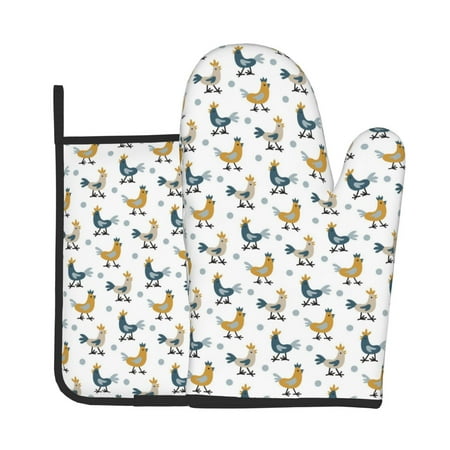 

Xecao Farm Roosters Pattern Oven Mitts and Pot Holders Sets Heat Resistant Silicone Oven Mittens Extra Thicken Long Kitchen Cotton Oven Glove for Cooking