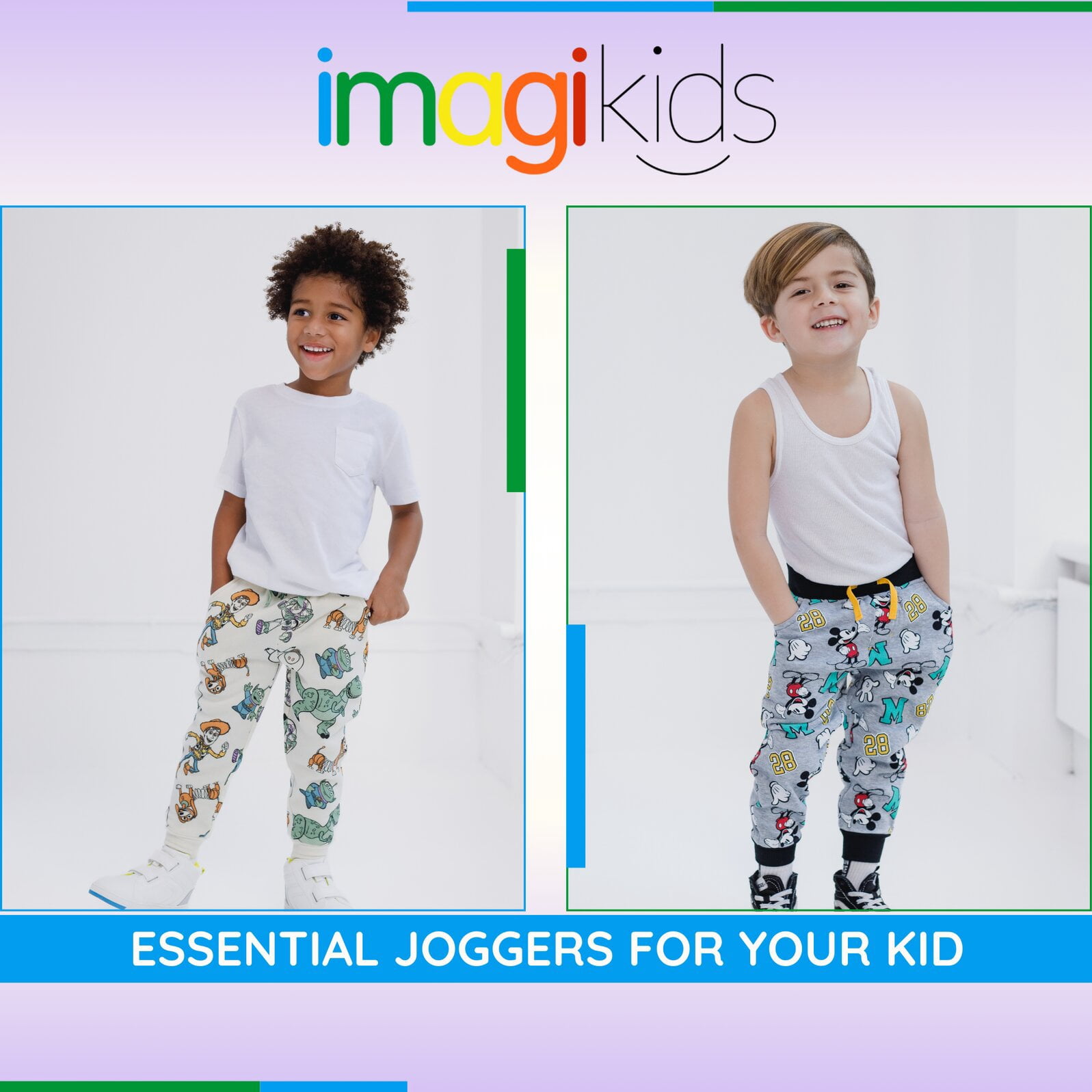 Disney Toy Story Toddler Boys' Fleece Jogger Pants 2-Pack Woody Buzz Ivory Blue