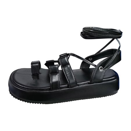 ZIZOCWA Sliders For Women Sliders For Women Sandals Sandals Roman Womens Fashion Thick Soled Open Lace Knot Toe Up Shoes Women S Sandals Womens Platform Sandals Size 8
