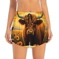 thumbnail image 3 of Uemuo Sunset Sunflower Cow A Pattern Women's Athletic Shorts High Waisted Running Shorts with Liner Pockets Gym Elastic Workout Shorts-Small, 3 of 9