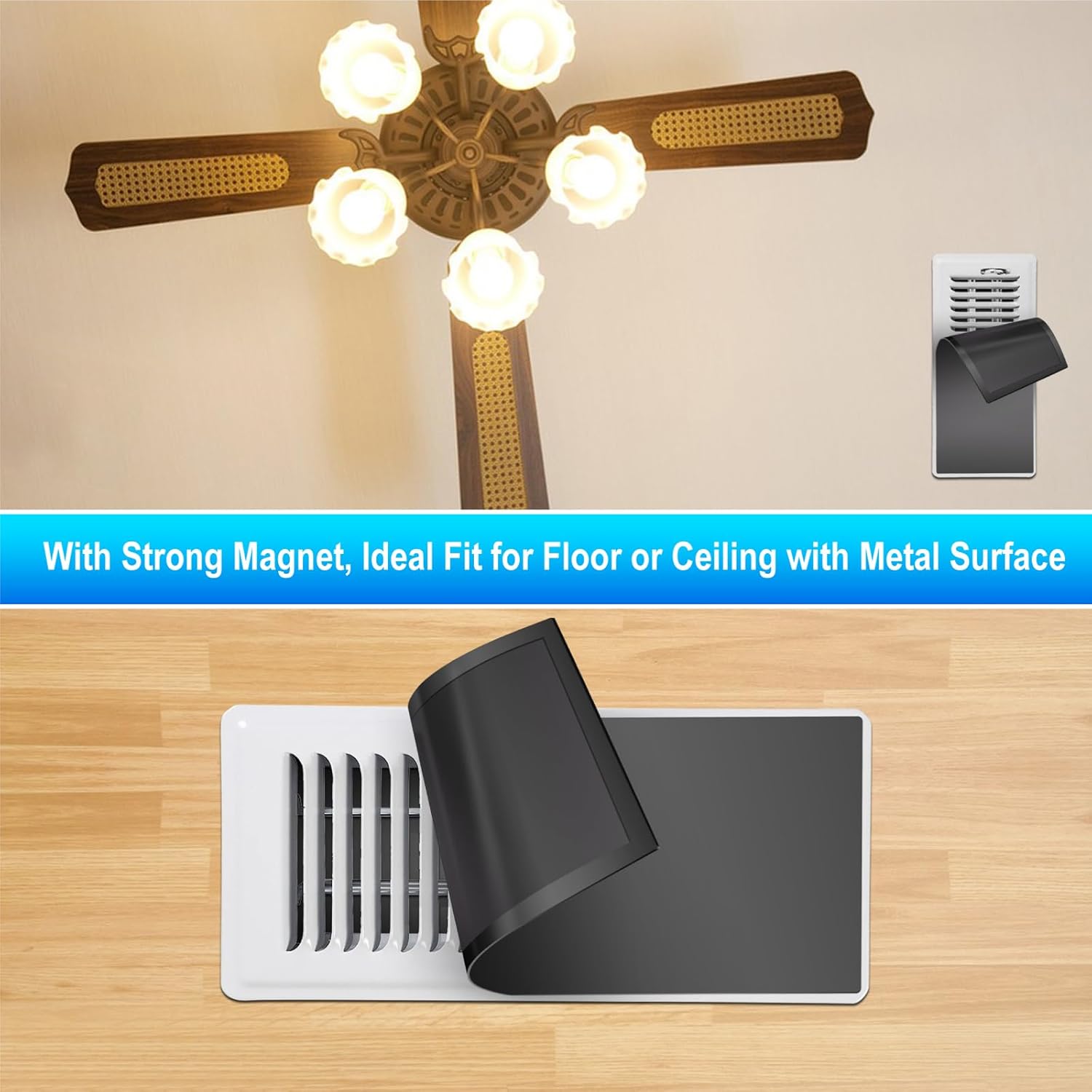 5 Pcs Strong Magnetic Vent Covers, 5.5x12 inch Vent Cover for Home Floor, Pockets for Complete Seal, Air Vent for Floor Wall and Ceiling Registers, Home and RV, HVAC and AC Vents-Black