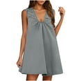 thumbnail image 2 of Weiqiqre Robe Athlétique pour Femmes Été Mini Robe d'Été à Col en V Fluide en Coton Courte avec Poches, 2 of 9