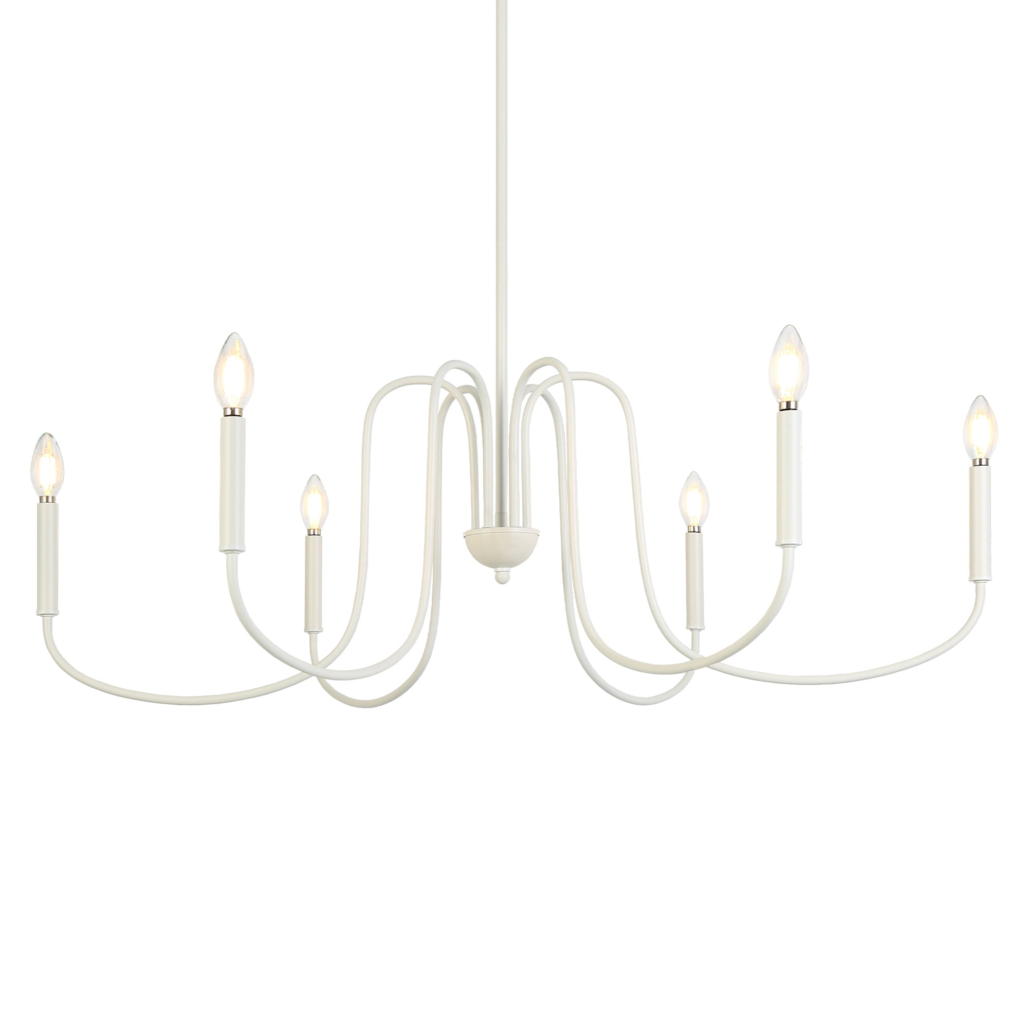 LNC Ampiuo 6 -Light Matte White Bare bulb Iron Chandelier