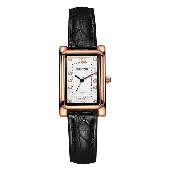 Resicozy Gold Watches for Women and Men with Vintage Rectangular Case Casual Daily Watch with Leather Strap Black
