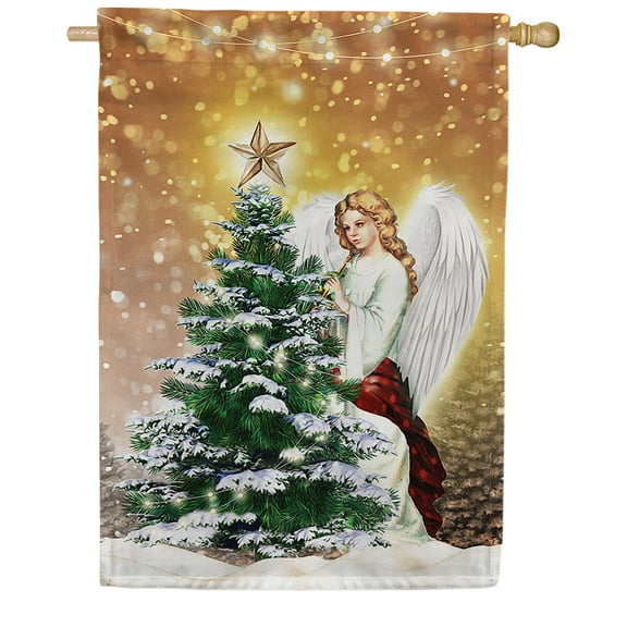 America Forever Winter Angel Tree House Flag, 28 x 40 inch Double Sided, Angel Snow Covered Tree Twinkling Lights, Religious Christmas Outdoor Decor, Holiday Yard Decorations Flag