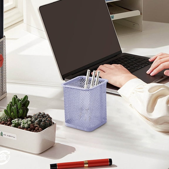 Lilgiuy Pen Holder, Pencil Holder for Desk, Lightweight Mesh Metal Desk Organizer, Multifunctional Desk Accessories & Workspace Organizers for Home, Classroom & Office, Purple, 3.74" Tall