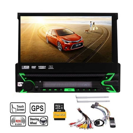 Detachable Front Panel !!! 7 inch Capacitive Touchscreen for Single Din Vehicles With DVD CD Player in dash GPS Navigation/Bluetooth/FM/AM Radio/USB/SD + Remote Control and Free 8GB GPS