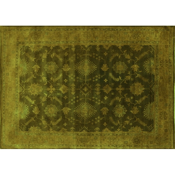 Ahgly Company Indoor Rectangle Oriental Green Industrial Area Rugs, 7' x 10'