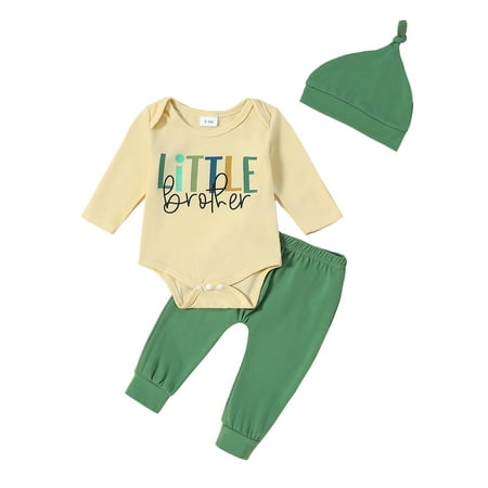 

Bagilaanoe 3pcs Baby Boys Fall Outfits Pants Set Newborn Letter Long Sleeve Romper Tops + Sweatpants + Hat 3M 6M 12M 18M Infant Casual Clothes