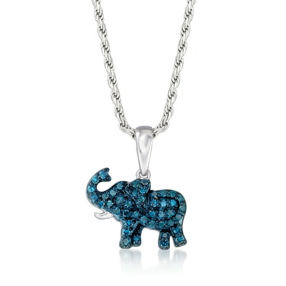 Ross-Simons 0.25 ct. t.w. Blue Diamond Elephant Pendant Necklace in Sterling Silver, Women's, Adult