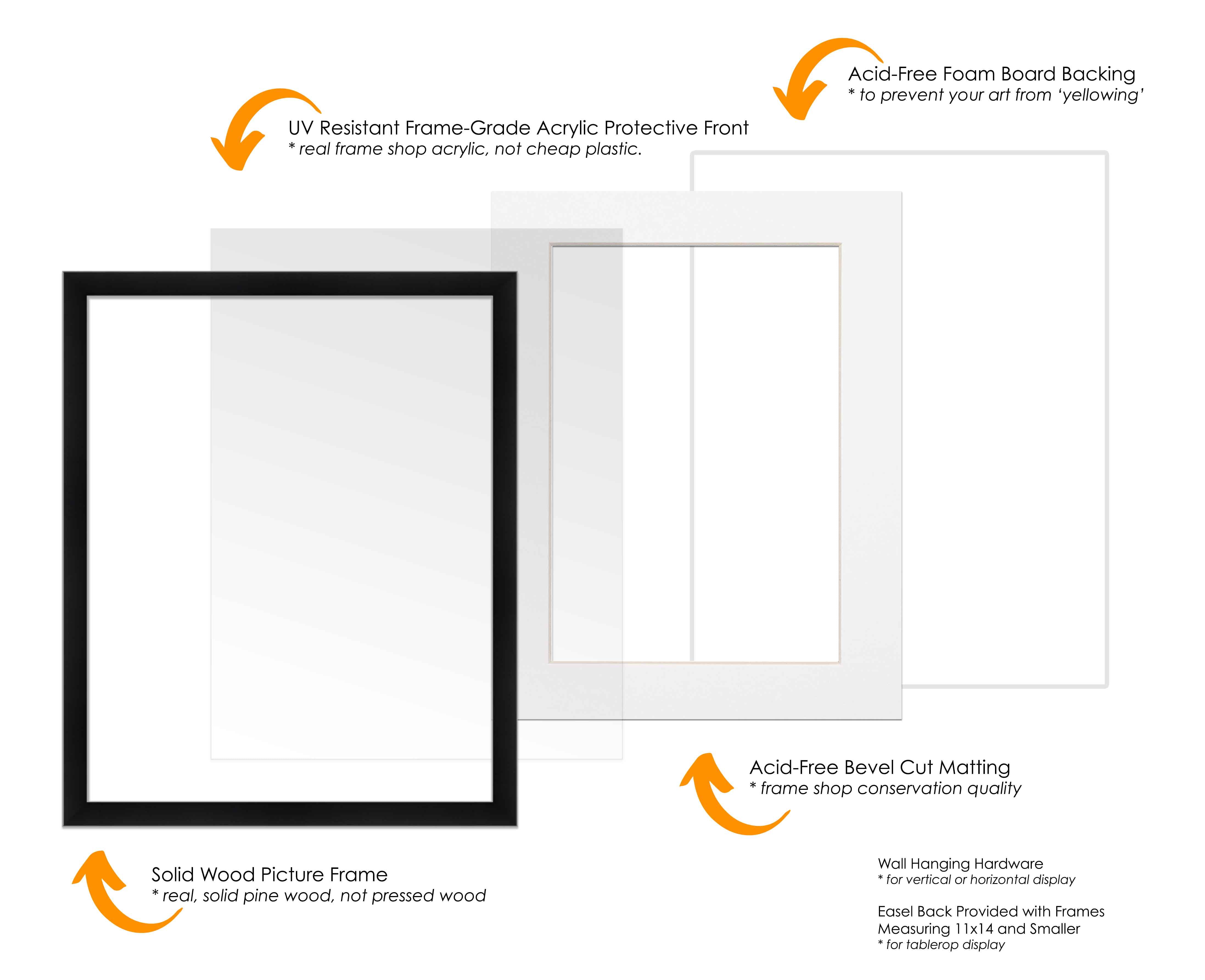 16x20 Frame Black With White Picture Mat For 16x20 Photo - Black 18x24 Frame To Display Print or