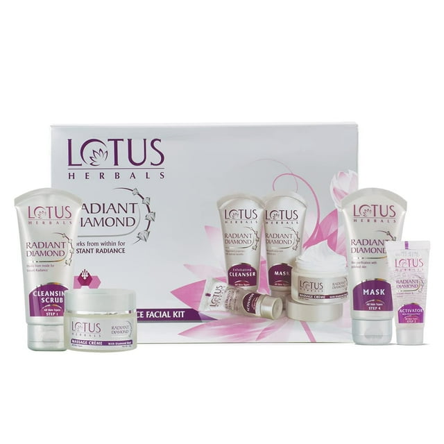 Lotus Herbals Radiant Diamond Cellular Radiance 5 In 1 Facial Kit | With Diamon Dust & Cinnamon | For All Skin Types, 170g