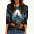 thumbnail image 5 of Domuza Women's Halloween Shirts Fall Casual Round Neck 3/4 Sleeve T-Shirts Funny Spooky Print Vintage Blouse Halloween Costumes-B S, 5 of 6