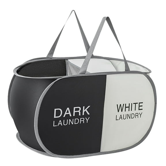 YUEVE Collapsible Laundry Durable Up Hamper With 2 Compartments For Sort And Storage Portable Clothes Hamper For Dorm Laundry Room Or Travel (Black   Begie) Net Laundry Foldable for Laundry Washing