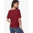 thumbnail image 4 of Women's Dolman Top Boat Neck Short Sleeve Solid Tees Casual T Shirt with Side Shirring Detail, 4 of 6