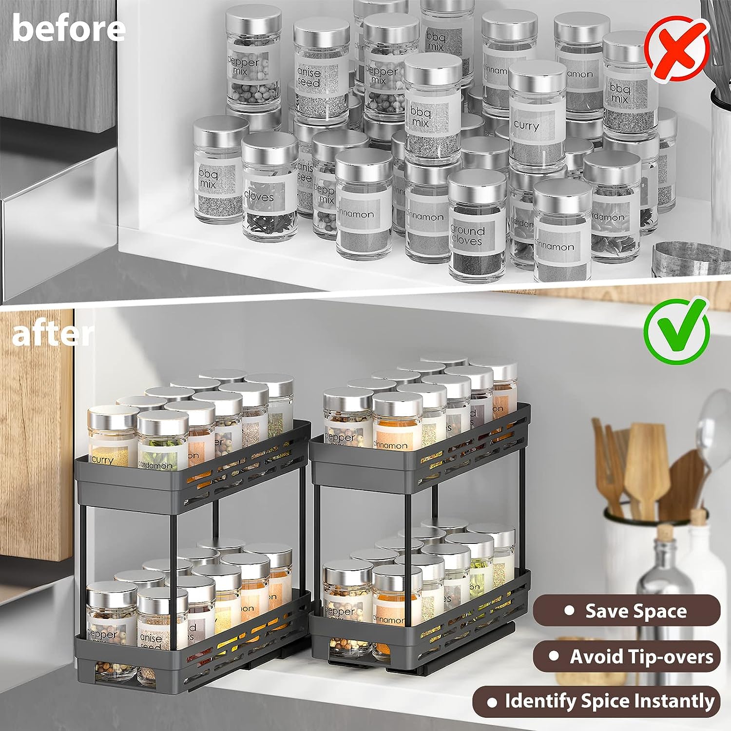 Aokiwo 2-Pack Pull-Out Cabinet Spice Rack Organizer photo 2