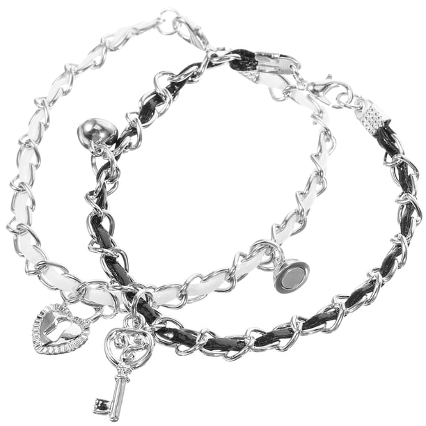 BRIGHTFUFU 1 par de pulseras para parejas, pulseras ajustables, decoraciones, cadena para la muñeca para amantes, joyería para la muñeca