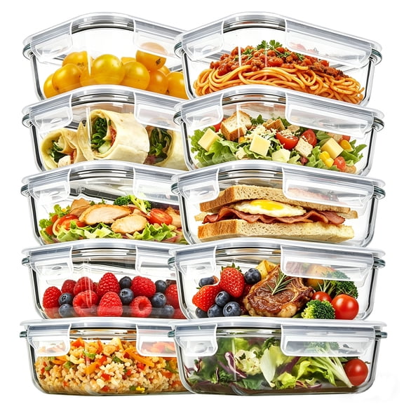 Sindcom 10Pack 22oz Glass Storage Containers with Lids, Glass Meal Prep Food Container Sets with Snap Airtight Lids for Microwave, Oven, Freezer and Dishwasher
