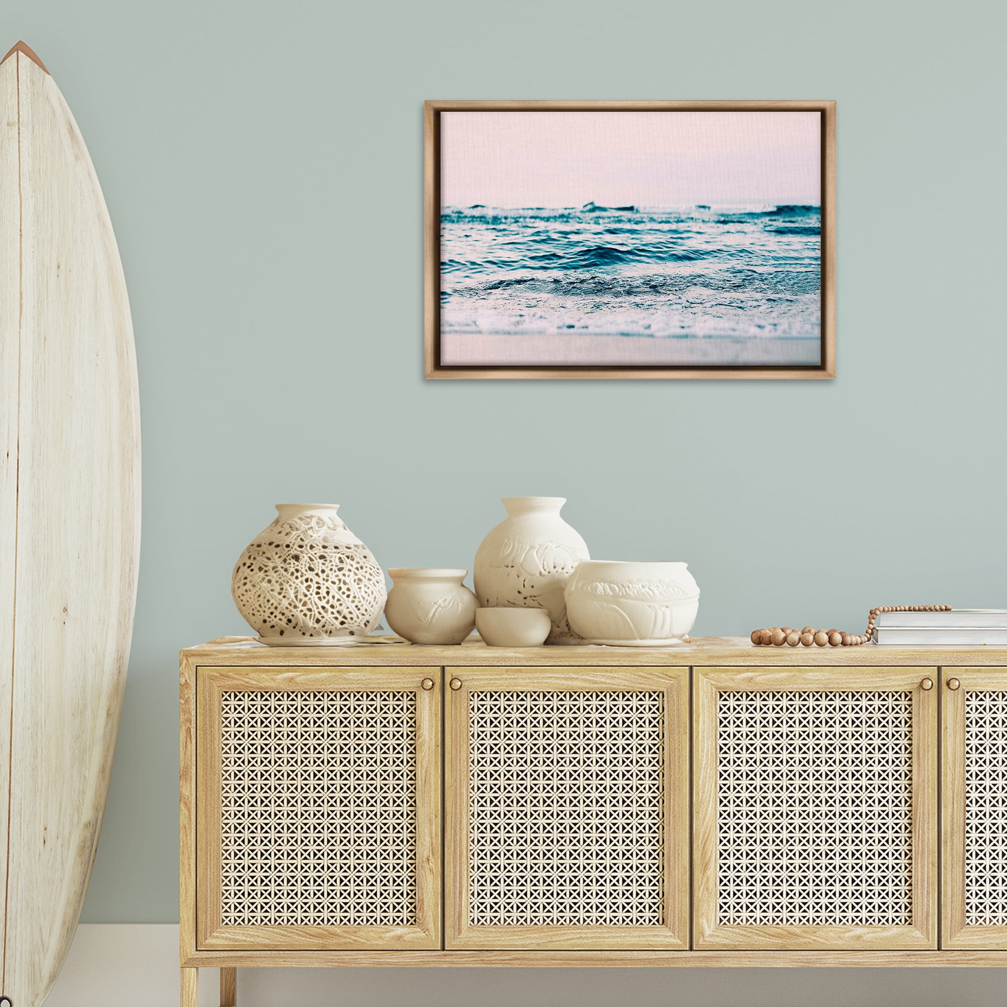 Stupell Industries Ocean Wave Blush Nautical & Beach Photography Brown Floater Framed Canvas Art Print Wall Art, 31 x 21