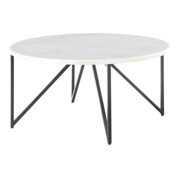 Bowery Hill Round Marble Top Coffee Table in White