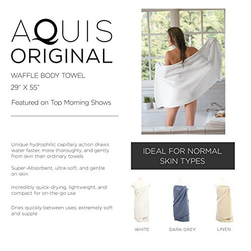 Ultra Absorbent /& Fast Drying Microfiber Towel, White Waffle Body Towel Aquis