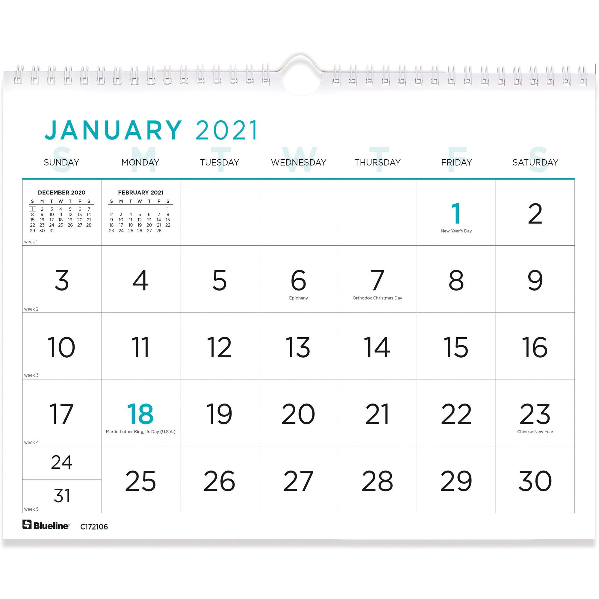 Blueline Large Print Wall Calendar