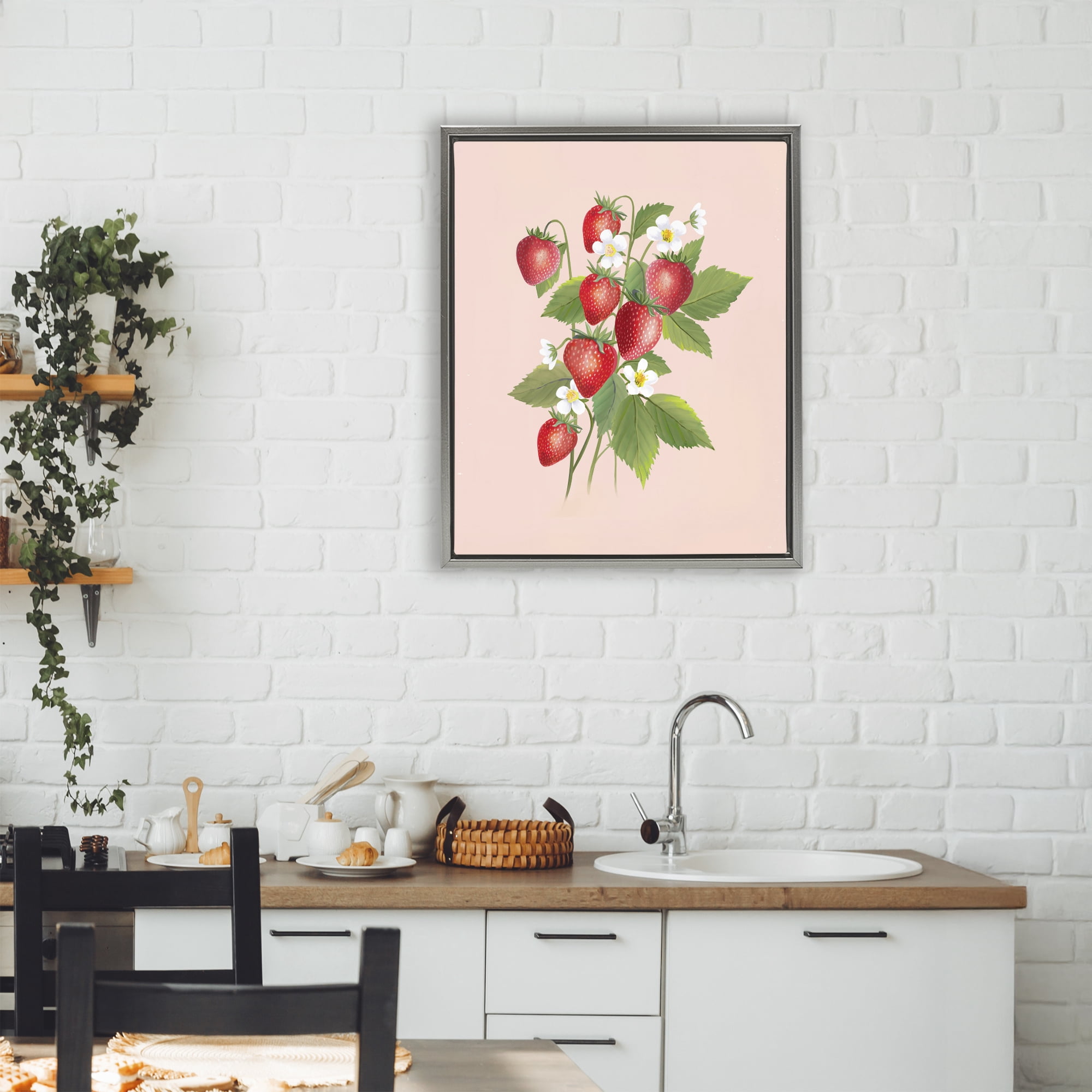 Stupell Industries Cottage Garden Strawberries Gray Framed Floater Canvas Wall Art, design by Diane Neukirch