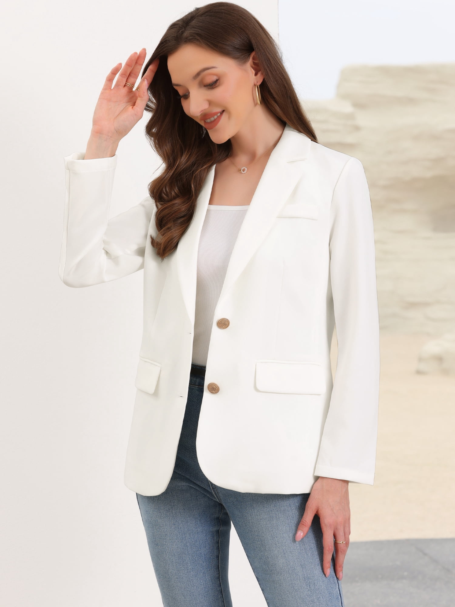 DARING DIVA Women's Business Casual Single Breasted Jacket Office Suit XL White