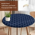 thumbnail image 6 of Navy Blue Fitted Tablecloth with Elastic Edged, Round Table Cloth for Dining Table, Geometric Leaf Diamond Plaid Abstract Check Waterproof Oil Proof Table Cover for Indoor Outdoor 36"-44", 6 of 9