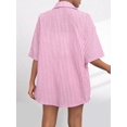 thumbnail image 5 of Womens Collar Casual Striped Short Sleeve Pants Set Two Piece Lounge Wear Summer Outfit Pink Set XS, 5 of 10