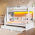 thumbnail image 3 of Harper & Bright Designs Twin over Full Bunk Bed with Trundle and Storage Shelves, Wood Storage Stairway Bunk Bed Frame with LED and USB Charging Station, White, 3 of 13