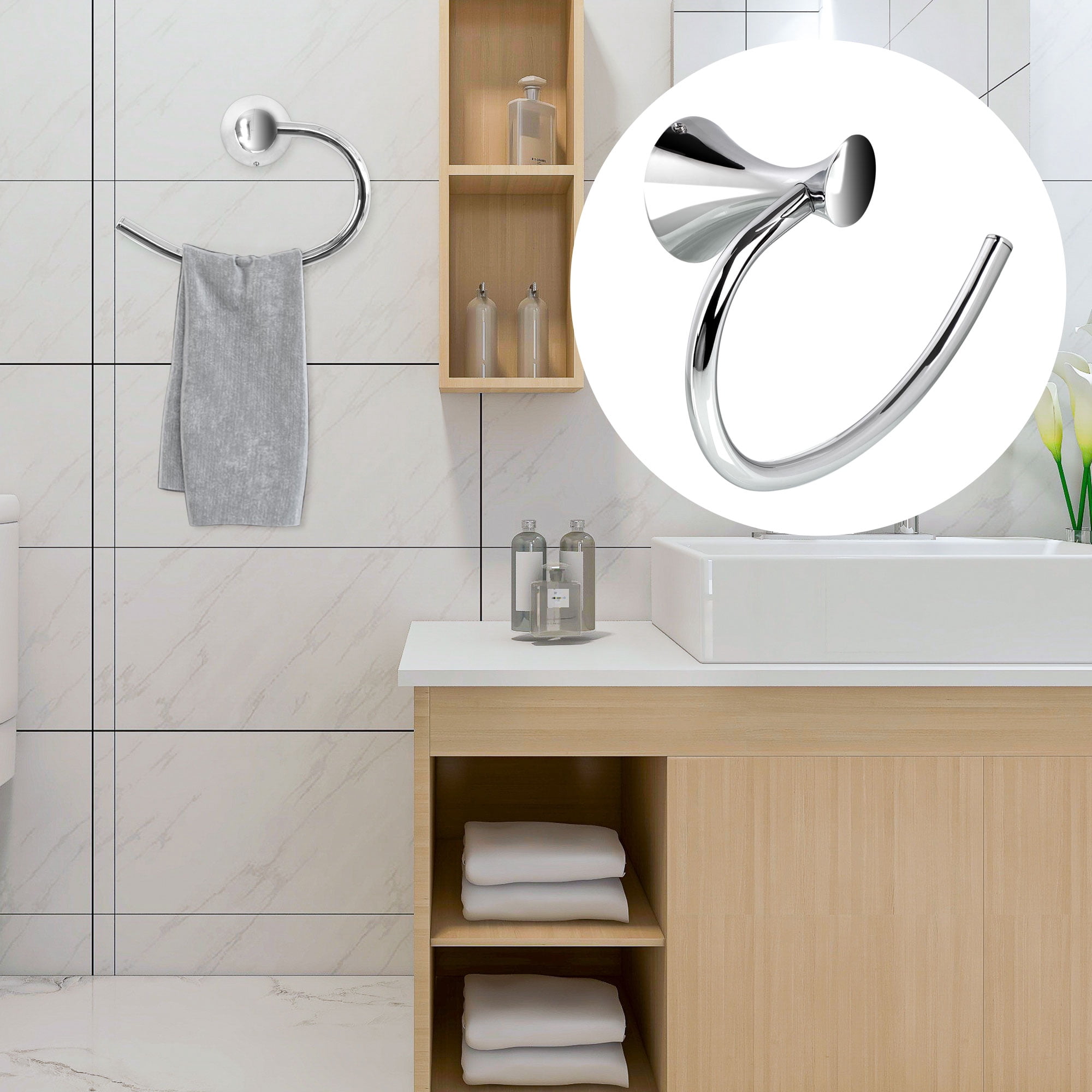 Towel Ring Hand Towel Holder for Bathroom, Kitchen Polished Finish, Silver