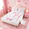 thumbnail image 2 of meiyoeat Chic Pearl Necklace Print King Sheets For Kids,Pink Coquette Bow Initial Letter H Bedding,4 Pieces, 2 of 6