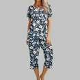 thumbnail image 2 of Moxiu Capri Pajamas for Women Set 2 Piece Pajama Sets Short Sleeve Round Neck Top with Capri Pants with Pockets Sleepwear Loungewear 2025 Multicolor,L, 2 of 7