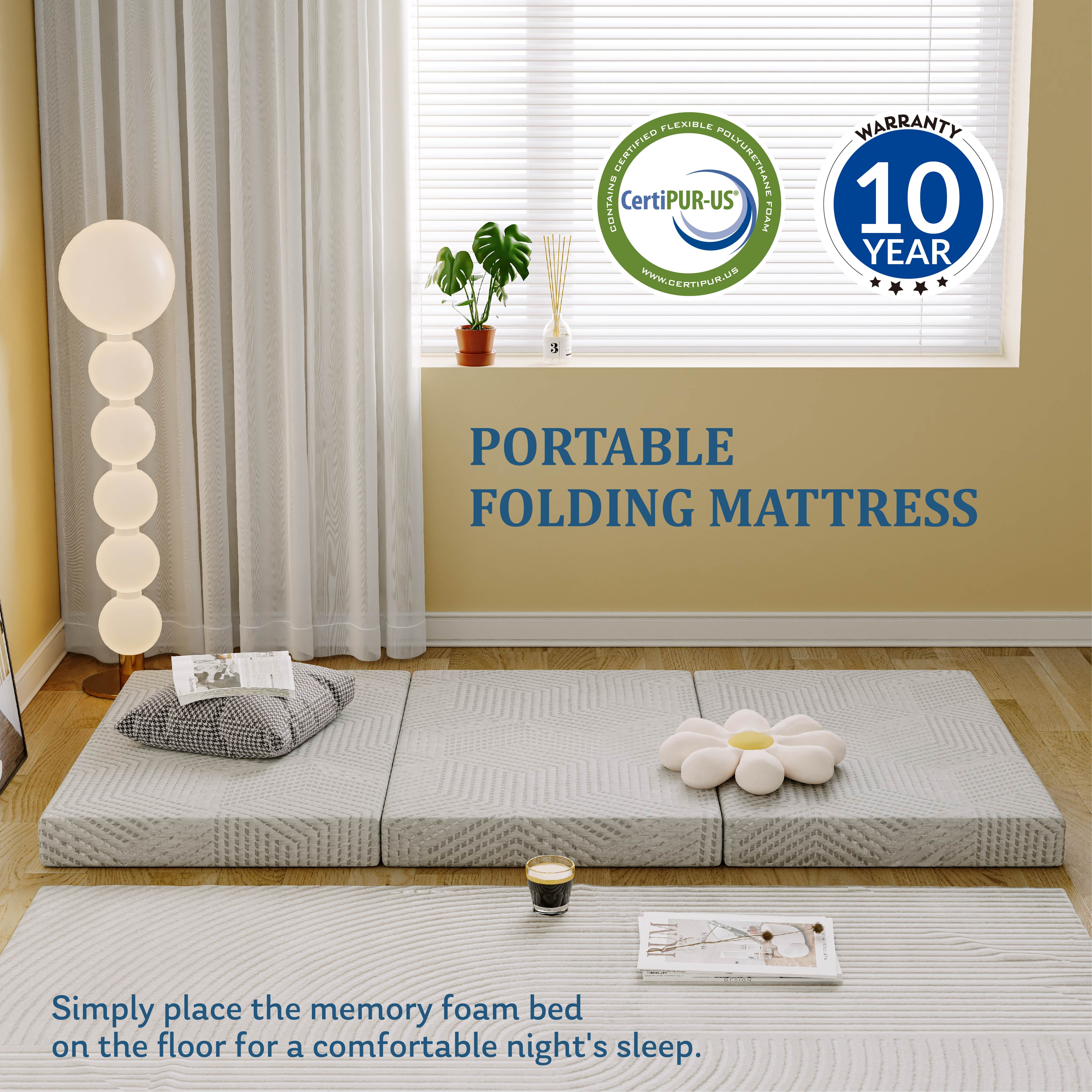 EGOHOME 4 inch Tri Folding Memory Foam Mattress Topper, Single Size Portable Foldable Floor Bed with Washable Cover