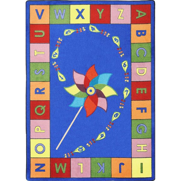 Joy Carpets Kid Essentials Alphabet Pinwheel 7'8" x 10'9" Oval Area Rug in Color Multi