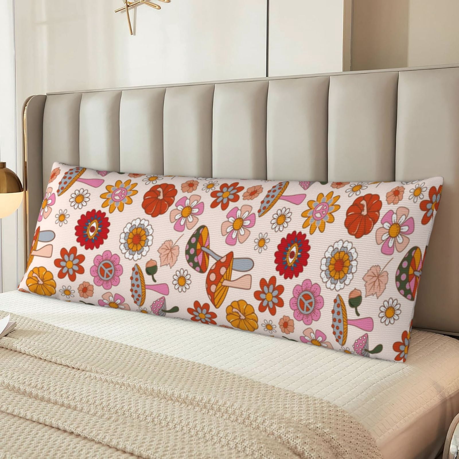 Naloa Fall 70s Groovy Hippie Super Soft 20x60 Body Pillow Case,Long Side Hidden Zipper（PILLOWS ARE NOT INCLUDED）
