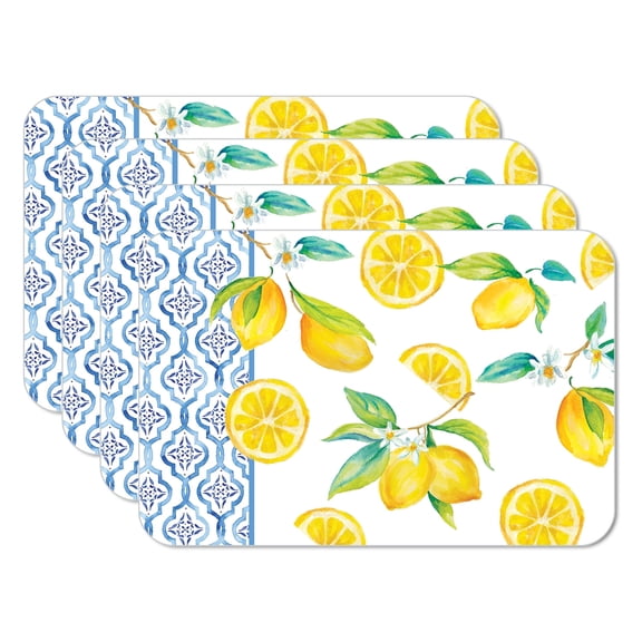 CounterArt Lovely Lemons Reversible Easy Care Plastic Tabletop Placemat 4-Pack