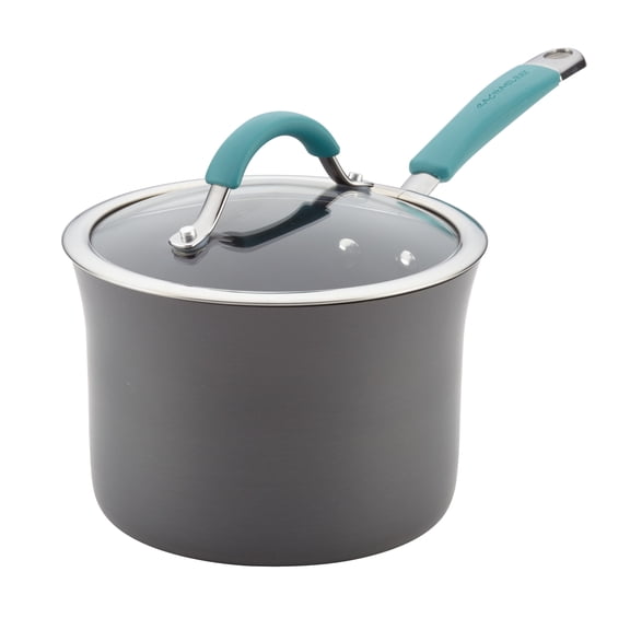 Rachael Ray Cucina Hard Anodized Nonstick Saucepan with Lid, 3 Quart, Agave Blue