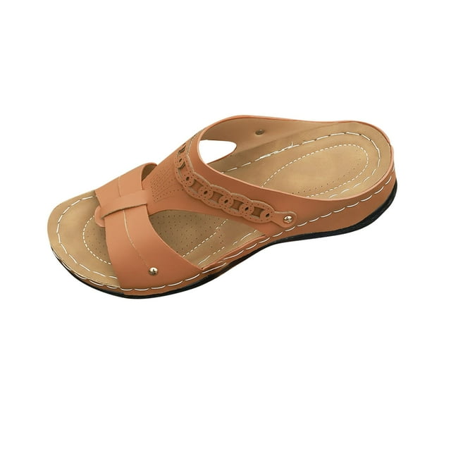 Wedge Sandals for Women Orthopedic Side Cutout Open Toe Comfortable Breathable Summer Slide Sandals Coffee