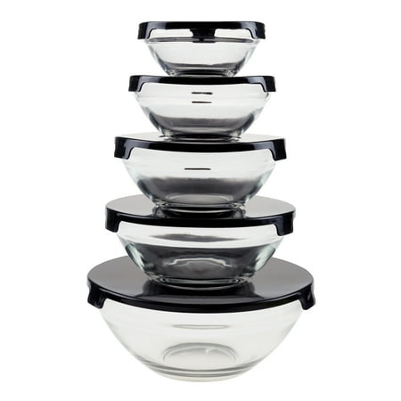 Glass Food Storage Containers with Snap Lids- 10 Piece Set by Chef Buddy