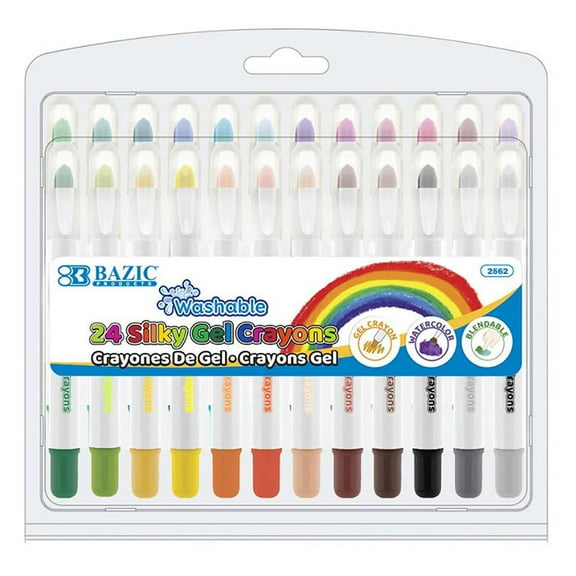 BAZIC Silky Gel Crayons 24 Color, Washable Blendable Watercolor Crayon (24/Pack), 1-Pack