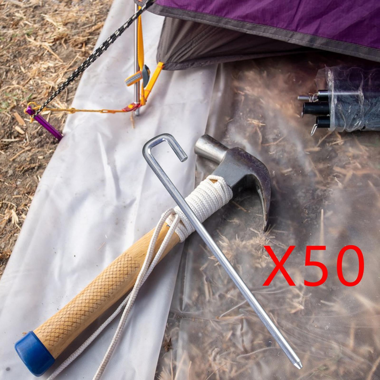 50Pcs Tent Pegs 25cm Garden Stakes Nails U Shape Hook Aluminum Alloy Sturdy