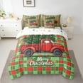 thumbnail image 2 of Manfei Rustic Farmhouse Truck Bedding Comforter Set 7pcs, Merry Christmas Queen Bedding Sets, Red Green Buffalo Reversible Queen Sheet Sets, Microfiber Bedroom Decor, 2 of 7