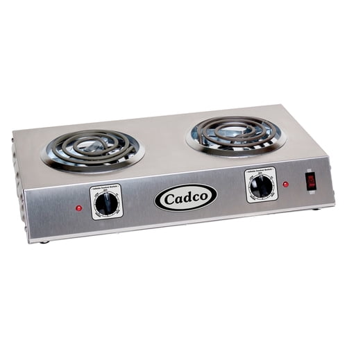 Cadco CDR-1T Countertop 21.25" W Double Burner Electric Hot Plate, Heat Control, Stainless Steel, 120-Volt, 12 lbs, For Commercial Use