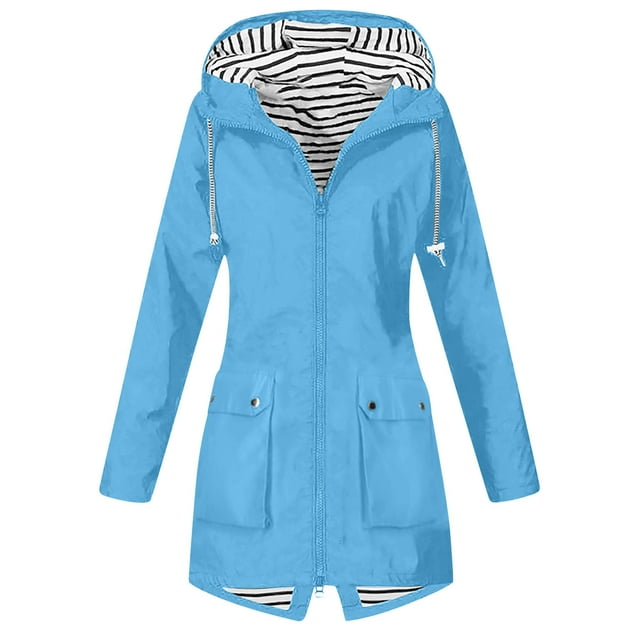WRKEKC Women's Lightweight Waterproof Rain Jacket Hooded Windproof Outdoor Coat with Pockets Solid Color